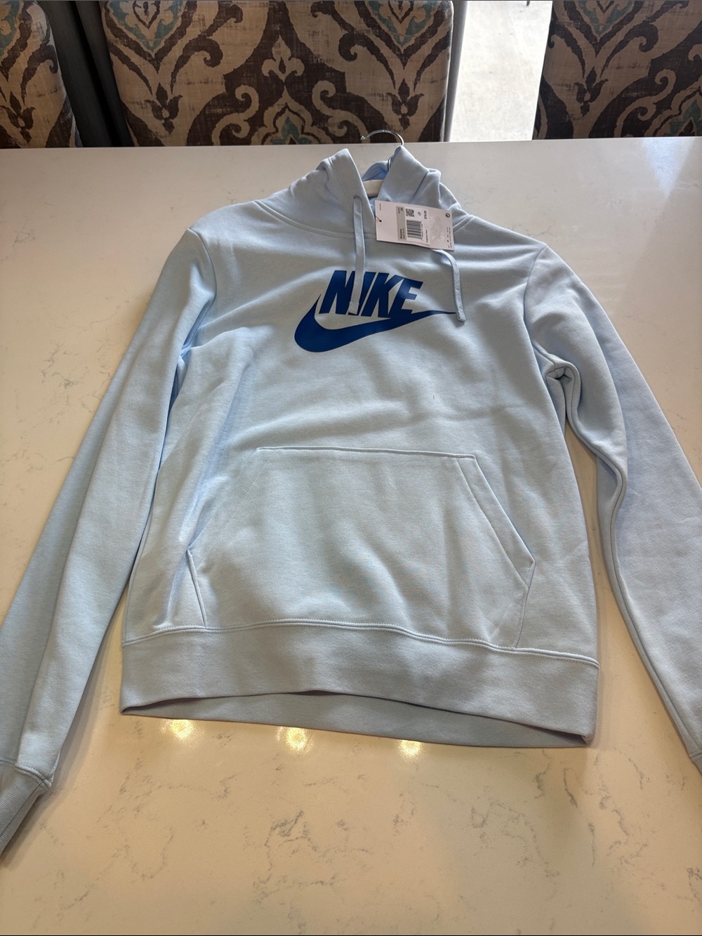 Nike Women’s Light Blue Cowl Neck Pullover with Blue Logo - Picture 1 of 3